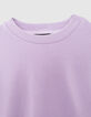Lila Crop-Mädchensweatshirt mit Print an den Ärmeln-2