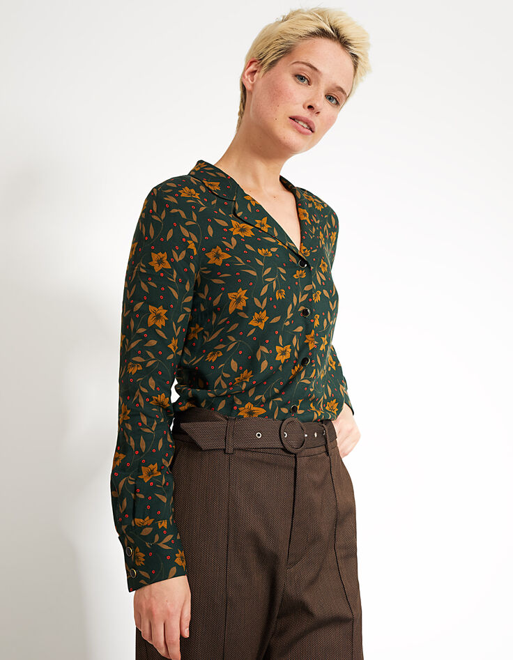 I.Code pinegreen Fleurs Rock print shirt-2