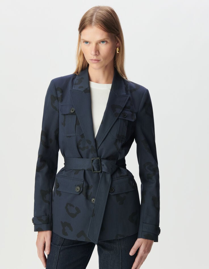 Women’s navy safari jacket with jaguar print-3 Women’s navy safari jacket with jaguar print-3