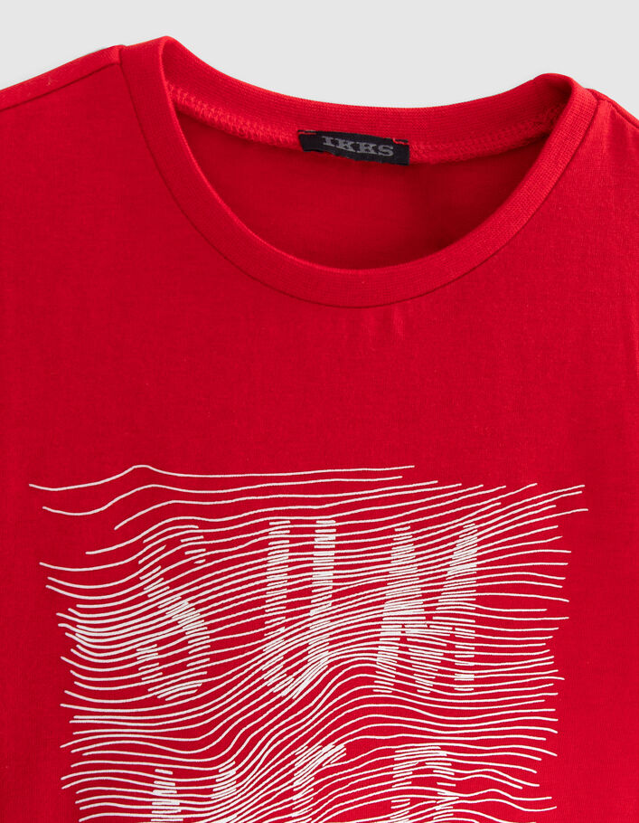 Camiseta roja algodón orgánico líneas gráficas goma niño