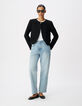 Veste carr&eacute;e noire effet tweed Femme-1