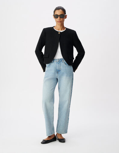 Veste carr&eacute;e noire effet tweed Femme - IKKS