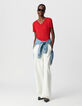 Tee-shirt rouge tressage encolure V Femme-2