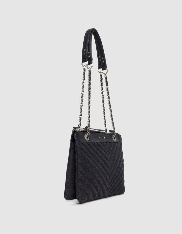 Women’s navy flannel and leather 1440 Reporter clutch bag-5