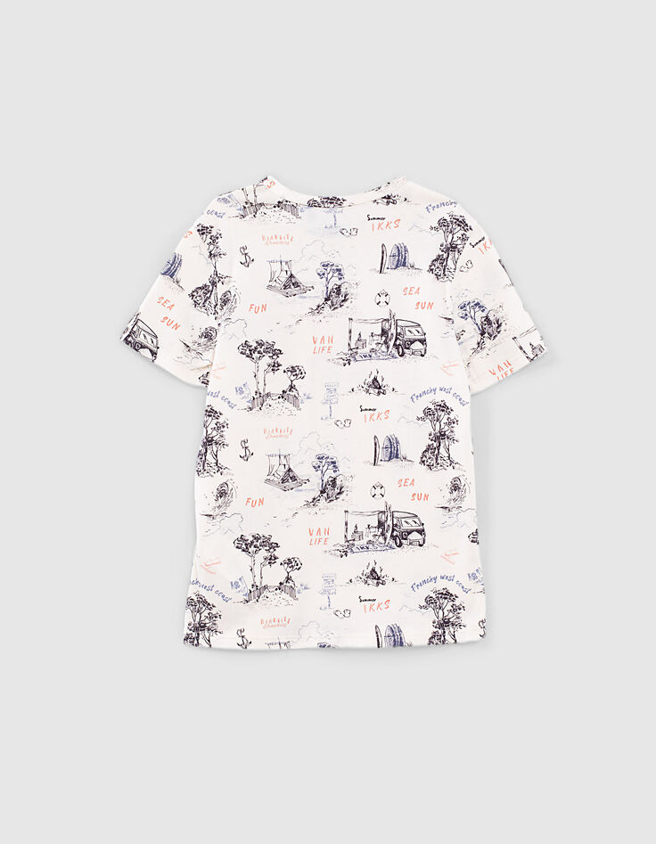 Camiseta blanca estampada tela de Jouy algodón bio niño -5