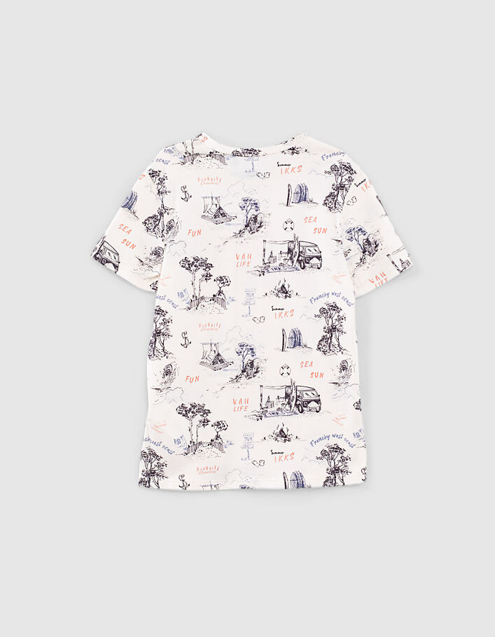 Boys’ white toile de Jouy print organic cotton T-shirt - IKKS