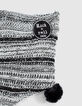Snood blanc rayé noir brodé sequins fille-2