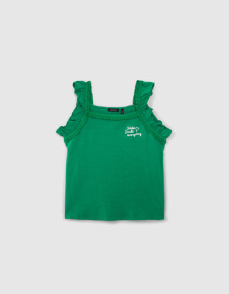 Girls’ green vest top with lace braid