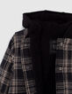 Schwarze Jungenjacke mit Karos und Sherpafleecefutter-2