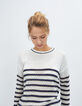 Pull marinière blanc cassé rayé marine et or I.Code-2
