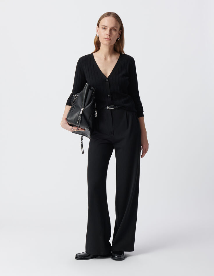Women's black knitted button cardigan-2
