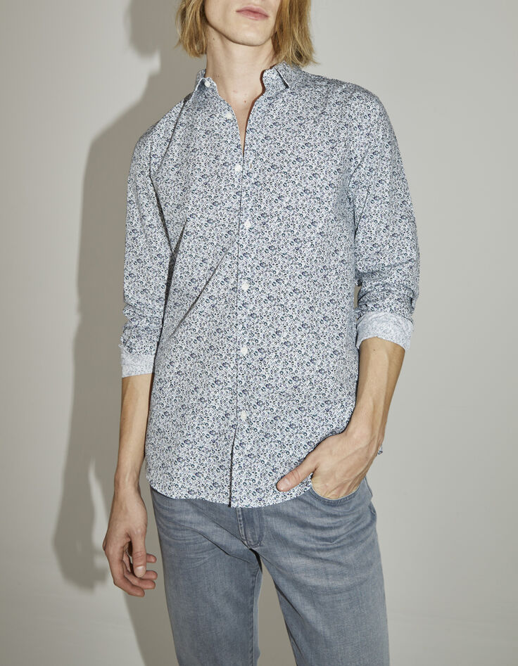 Men&rsquo;s aqua floral print SLIM shirt-4