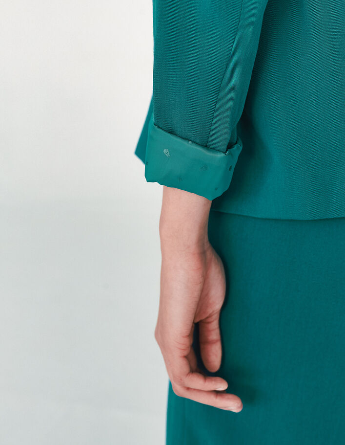 Veste tailleur en tencel émeraude avec ceinture femme-5