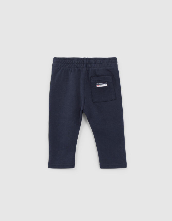 Baby boys' navy knit trousers with seamed pockets