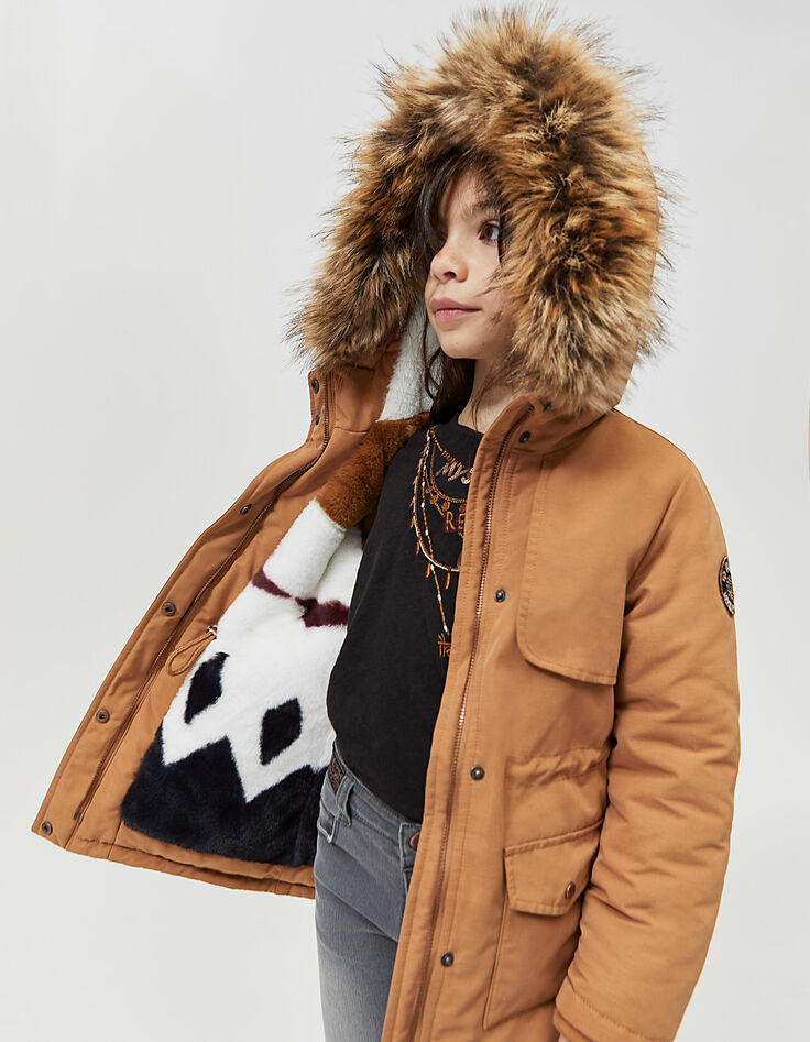 Parka caramel fourrée fille-1