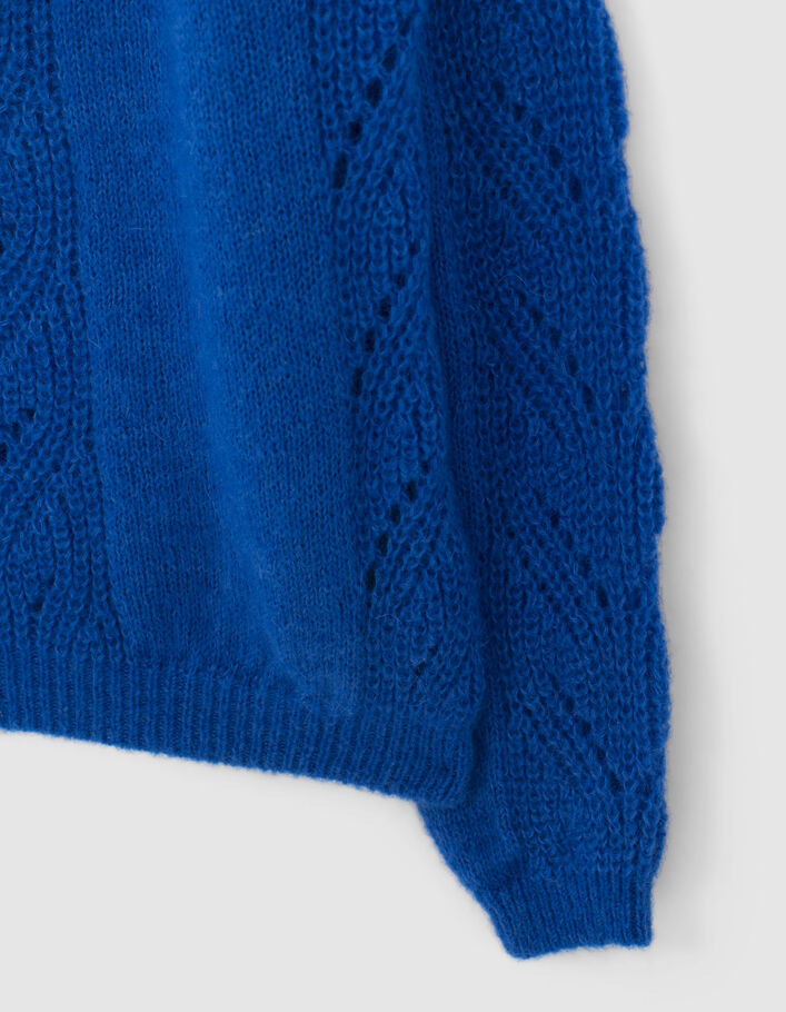 Women’s electric blue openwork knit rolled neck sweater-3