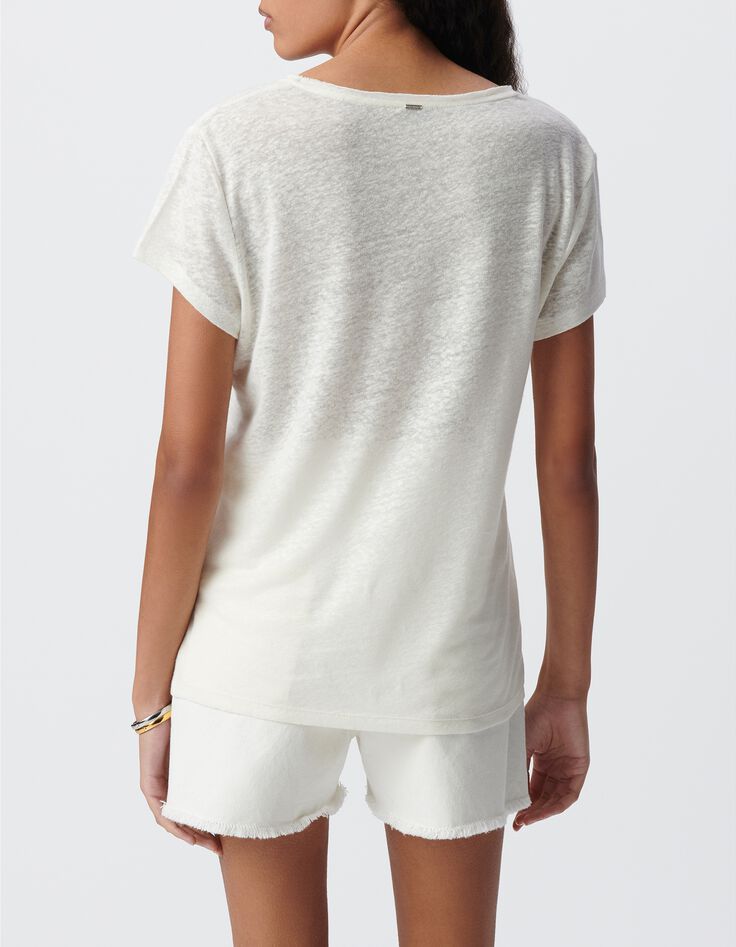 Tee-shirt col V blanc maxi message couleur Femme-3