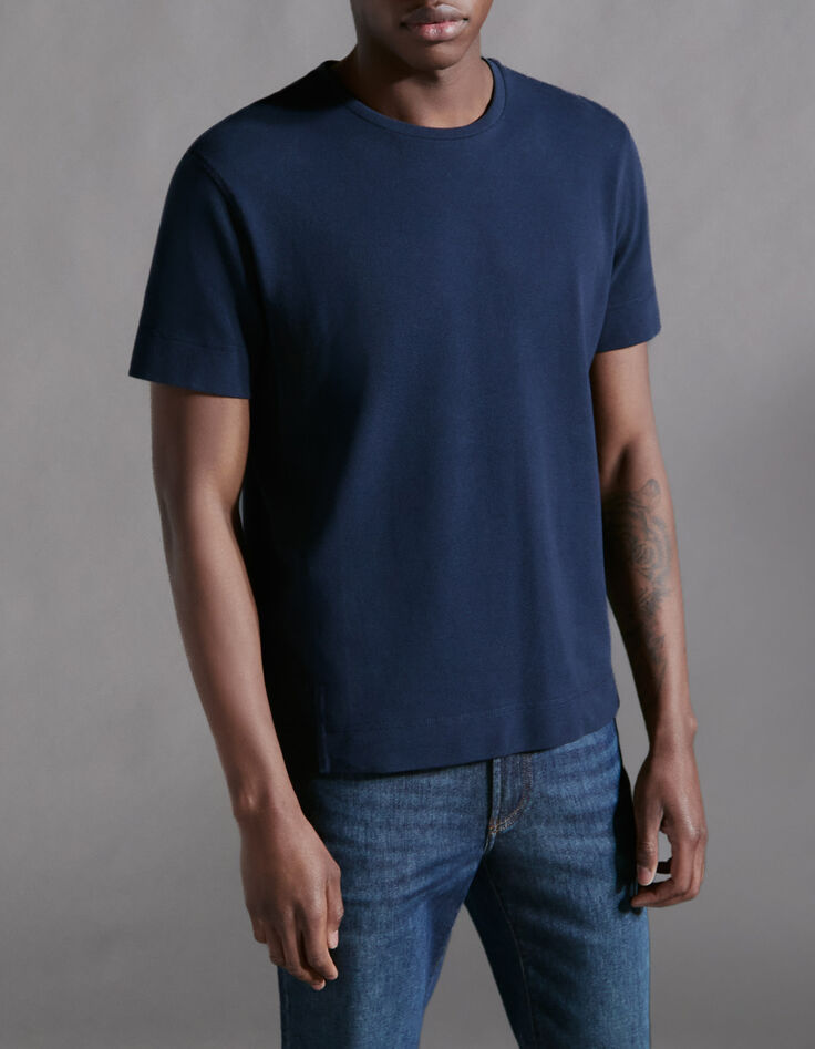 Marineblaues Herren-T-Shirt aus SEAWOOL&reg; Piqu&eacute;-1