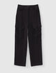 Brede zwarte broek gerecycleerd met battle-model Dames-6