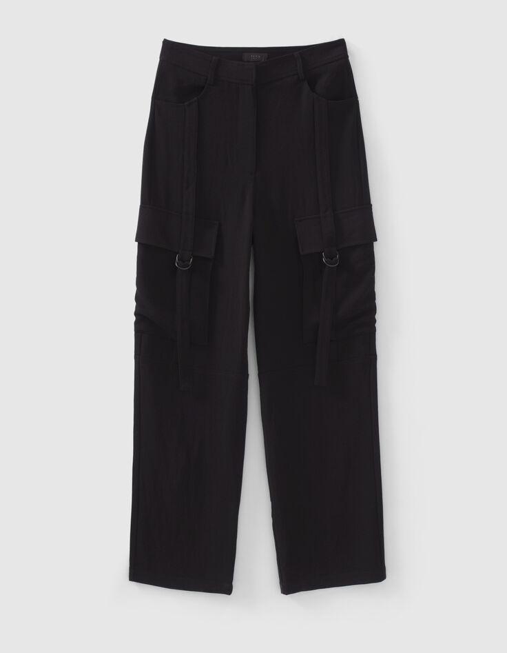 Brede zwarte broek gerecycleerd met battle-model Dames-6