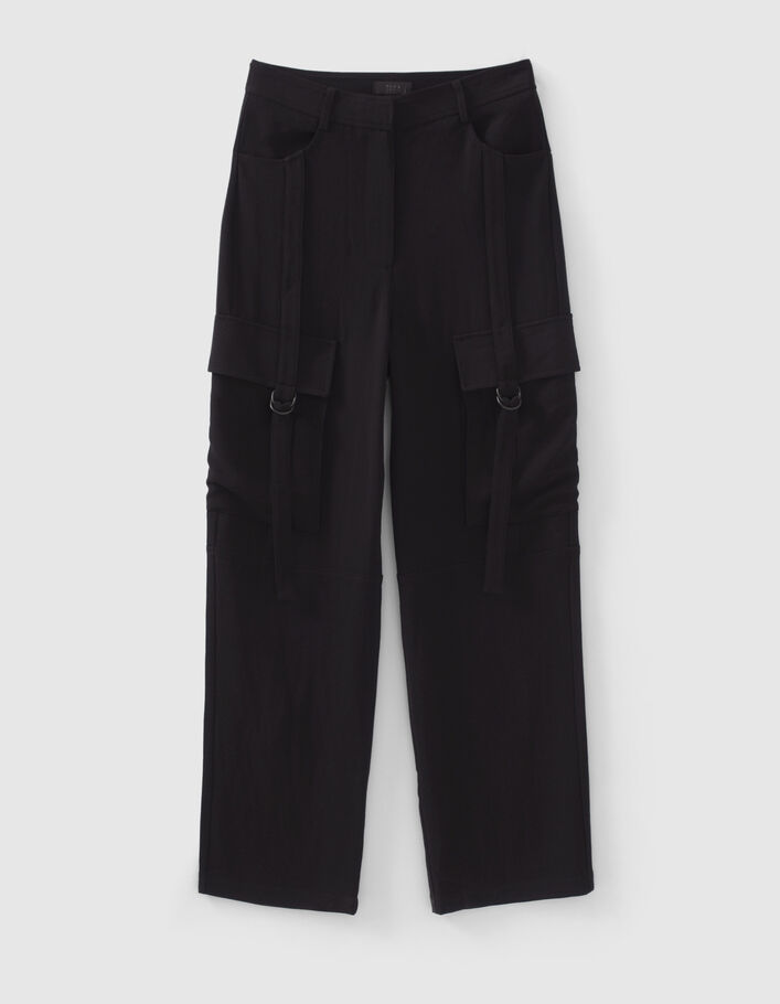 Women’s black recycled wide-leg cargo trousers - IKKS