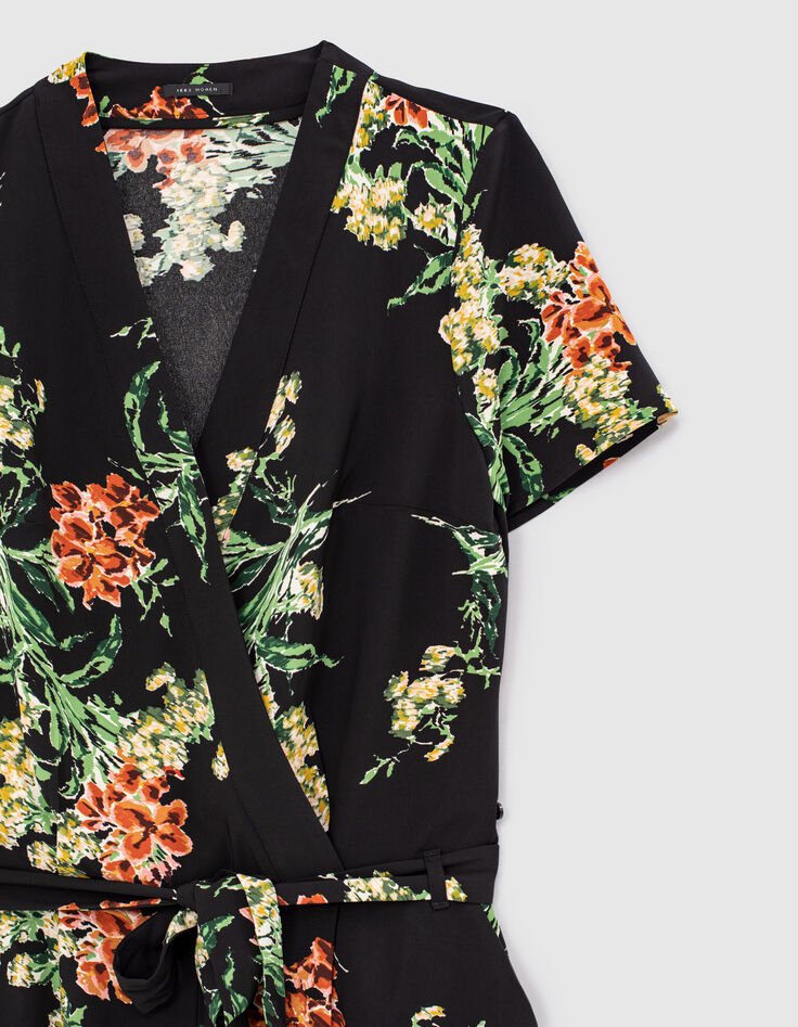 Combinaison en twill noir imprimé bouquet de fleurs femme-3 Combinaison en twill noir imprimé bouquet de fleurs femme-3