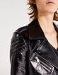 Blouson cuir noir vernis Leather Story détails chevrons matelassés femme-4