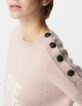 Pull alpaga m&eacute;lang&eacute; rose jacquard message et boutons Femme-4