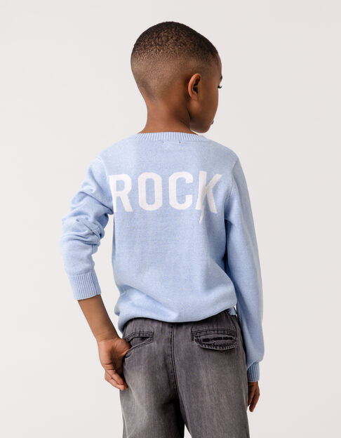 Pull bleu tricot jacquard message dos garçon - IKKS
