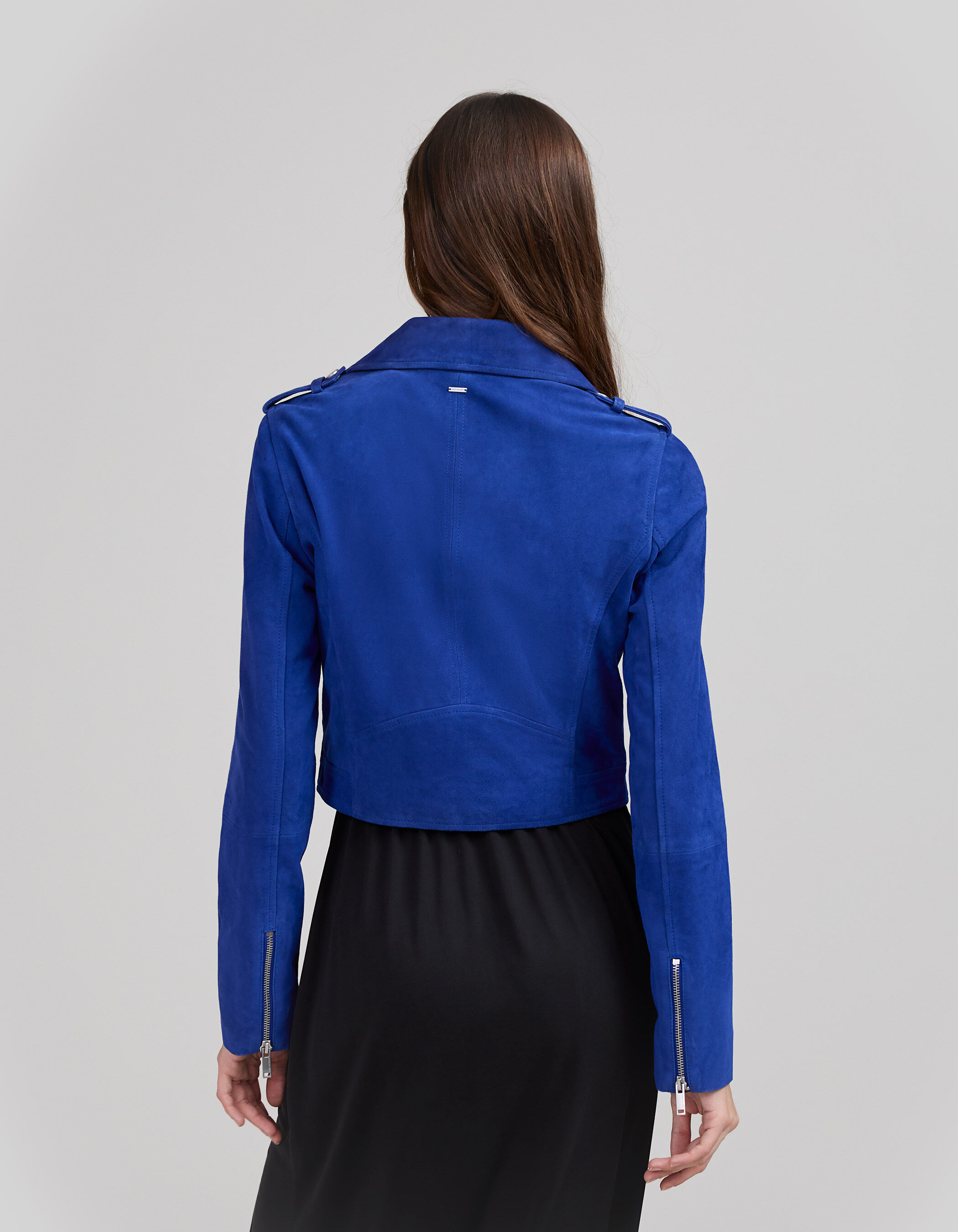 Cobalt blue suede biker jacket online