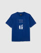 Camiseta azul algod&oacute;n surf y mensaje en relieve ni&ntilde;o-1