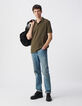 Polo caqui algodón punto jacquard relieve damero hombre-2