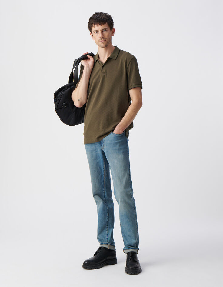 Polo caqui algodón punto jacquard relieve damero hombre-2