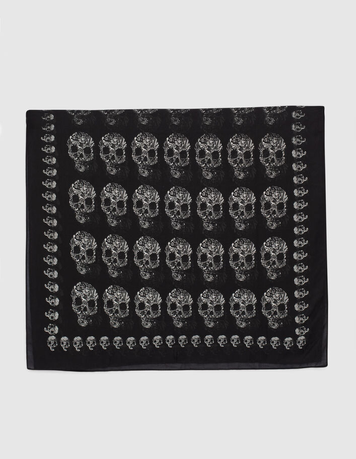 Women’s black recycled polyester fine scarf with skulls - IKKS