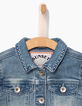 Veste en jean blue bleach à broderies pour fille-5