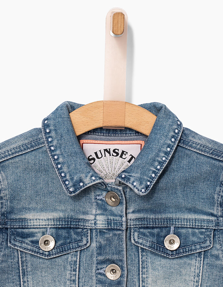 Veste en jean blue bleach à broderies pour fille-5