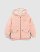 Girls’ pink padded jacket with side zips-1