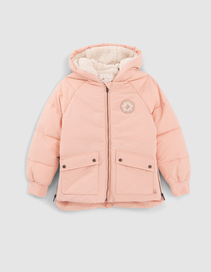 Girls’ pink padded jacket with side zips-1