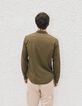 Men&rsquo;s khaki organic cotton voile SLIM shirt-3