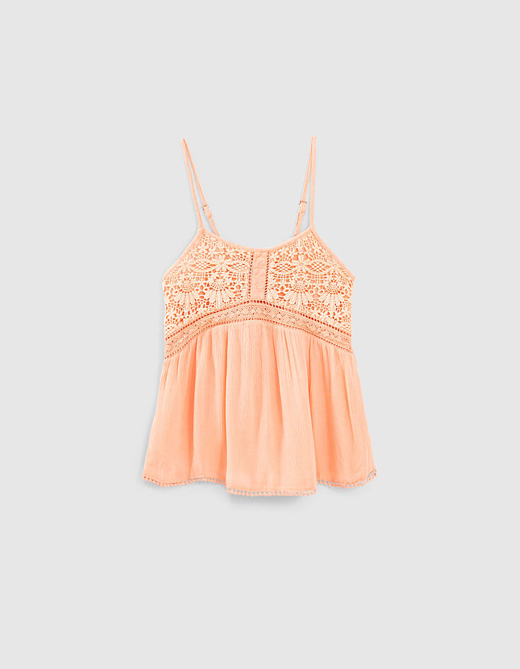Caraco corail fines bretelles avec dentelle fille-1