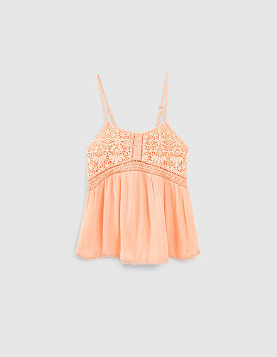 Girls’ coral strappy camisole with lace - IKKS