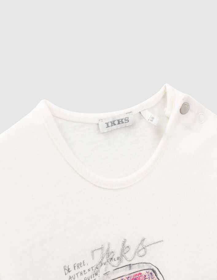 Gebroken wit T-shirt opdruk auto en borduursel babymeisje - IKKS