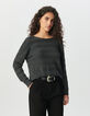 Women’s grey knit striped sequin-embroidered cardigan-2