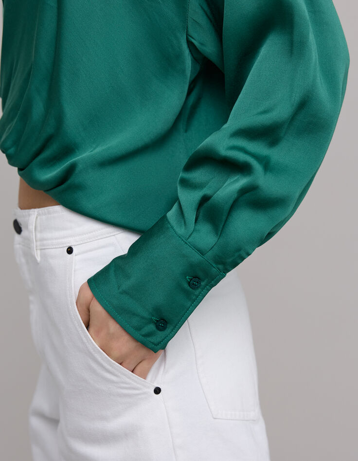 Chemise émeraude drapée Femme-5