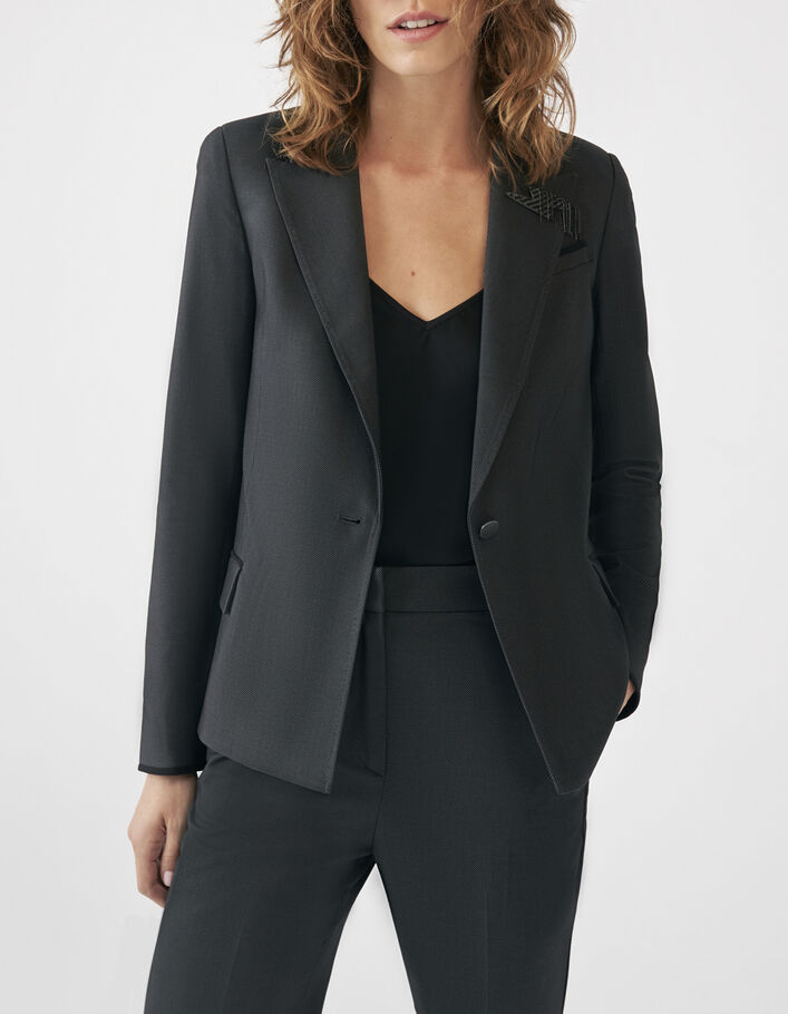 Women’s black semi-plain jacquard suit jacket - IKKS