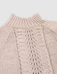 Jersey de punto calado beige de niña-2