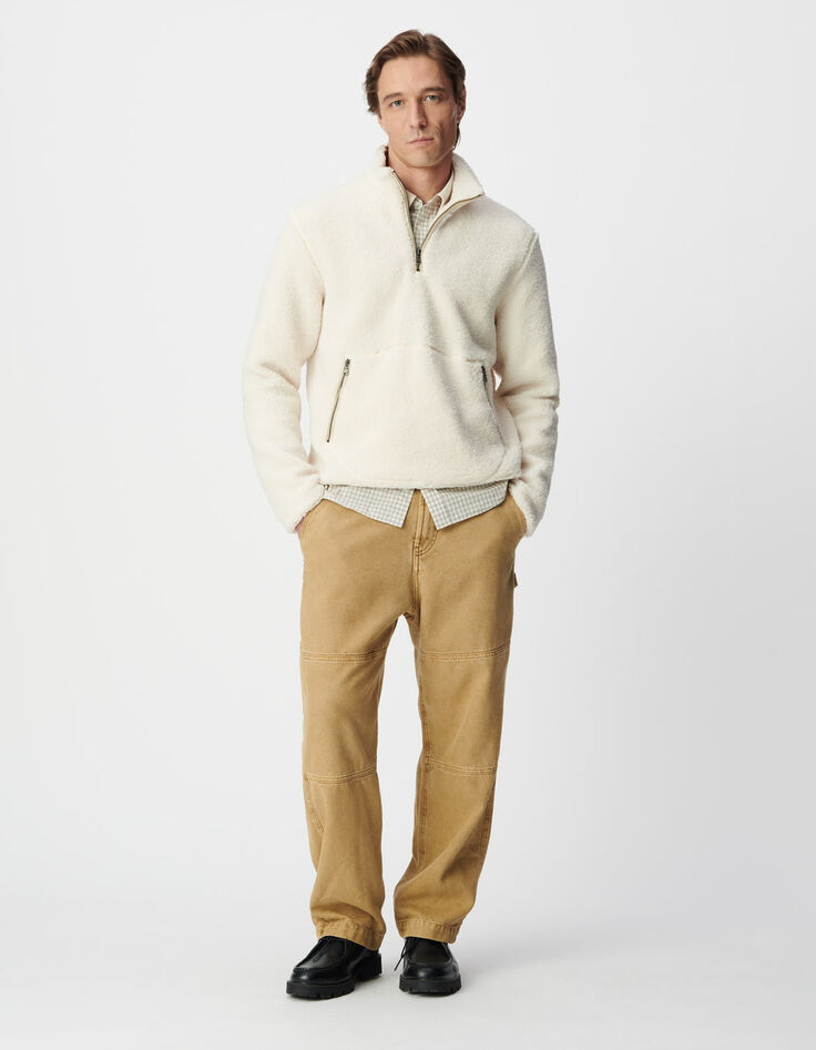 Sweat blanc sherpa col et poches zipp&eacute;es Homme-4