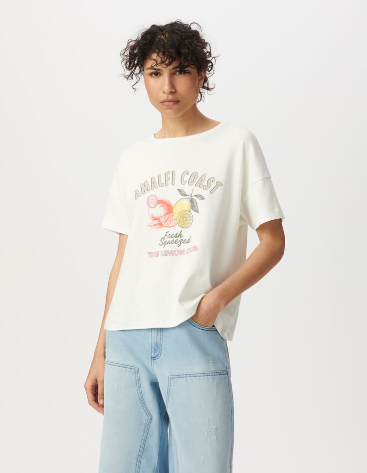 Tee-shirt col rond blanc visuels fruits-2
