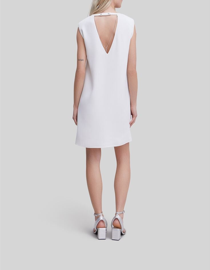 Vestido blanco roto reciclado collar detrás mujer-2 Vestido blanco roto reciclado collar detrás mujer-2