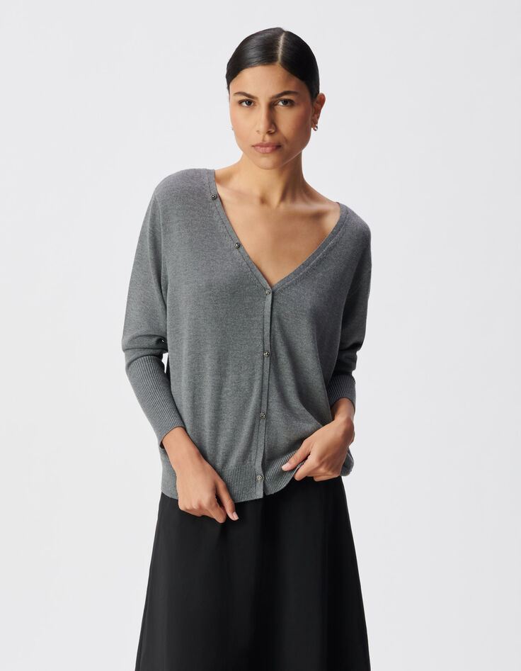 Grijs gebreid vest omkeerbaar voor/achter Dames-4